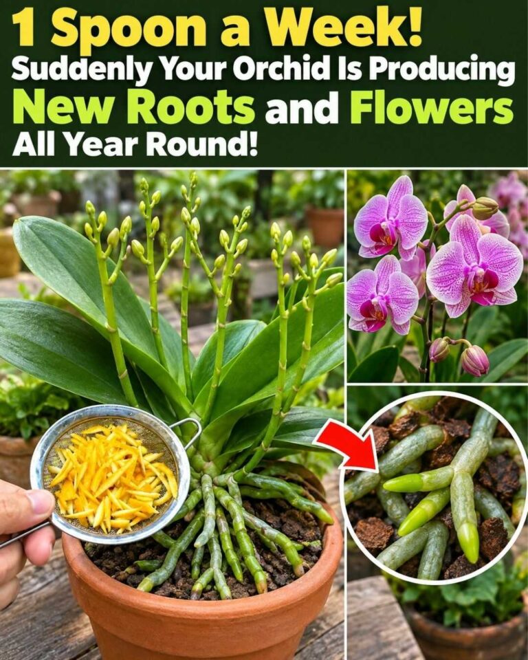 1 colher por semana! A orquídea pode começar a criar novas raízes e flores ao longo do ano